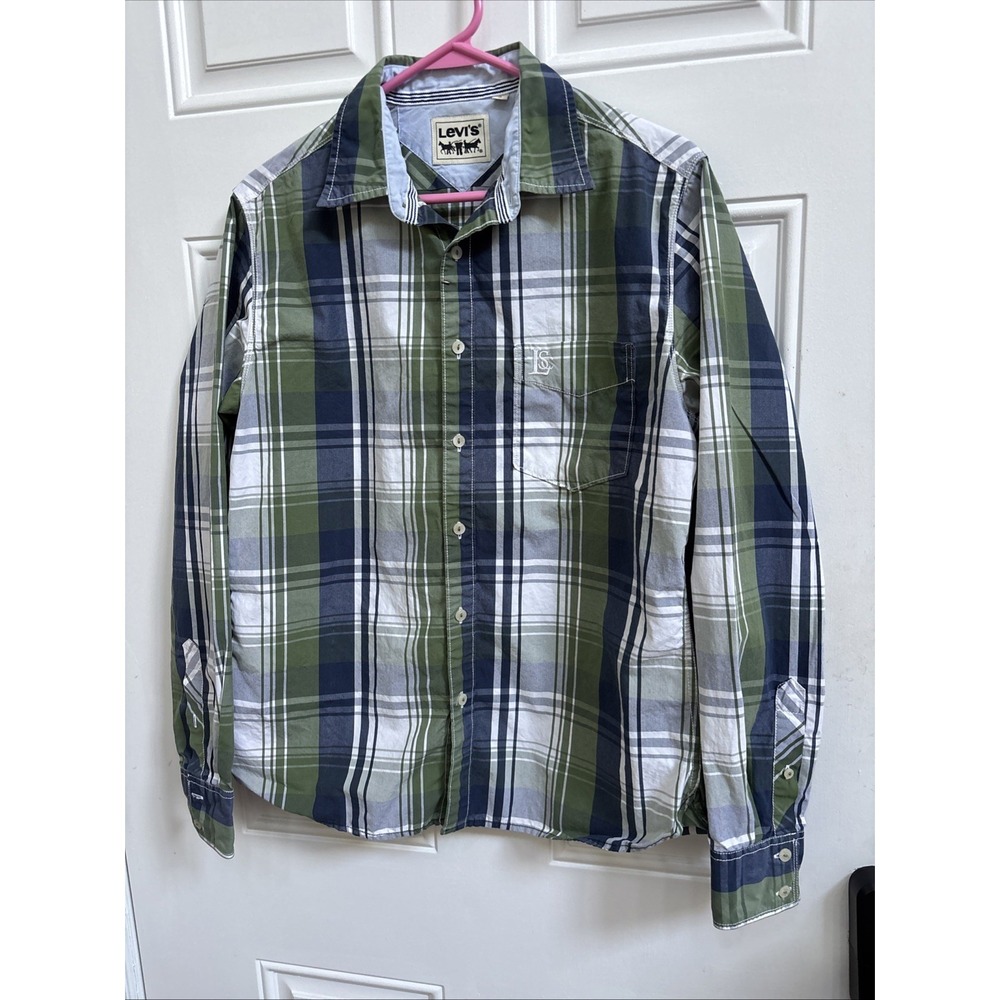 Levi's short sleeve blue/green plaid button up shirt / Small - Picture 2 of 6